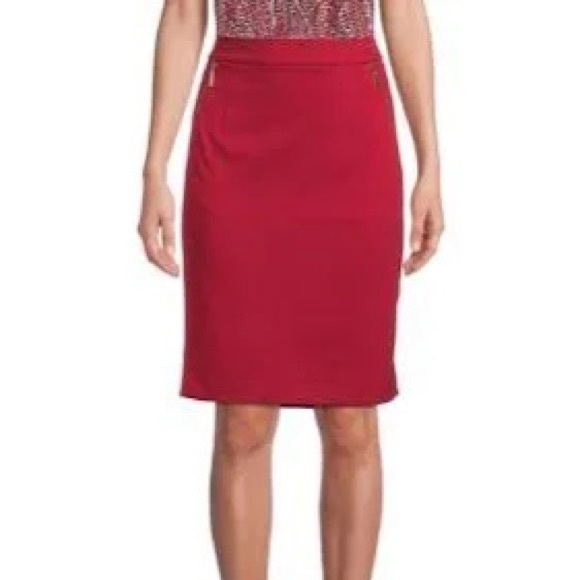 Kasper Skirts Kasper Red Pencil Skirt With Zipper Accent Pockets